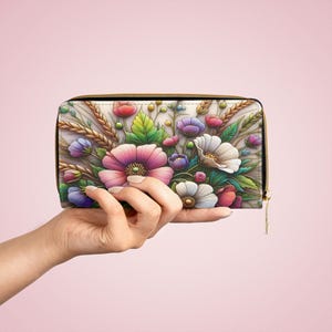 Floral Zipper Wallet, Colorful Wallet, Handbag Accessory, Gift for Her, Spring/Summer Style, Travel Essentials, Designer Purse
