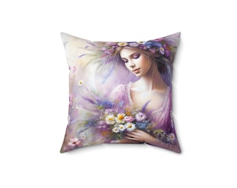 Floral Art Pillow: Elegant Spun Polyester Decorative Cushion