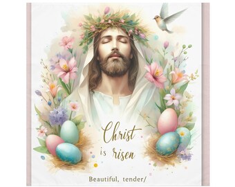 Napkin with the face of Jesus Christ. Napkin with Resurrection of Christ. A gift for Easter. Napkins