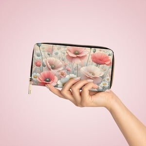 Cartera de mujer con amapolas. Cartera de mujer con flores. Cartera floral. Un regalo para mujer. Cartera con cremallera.