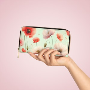 Women's wallet with poppies. Women's wallet. Wallet with flowers. Floral wallet.  Zipper Wallet