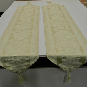 Set of 2 Jacquard Table Runners With Tassels Rose Beige 12&quot;x63&quot; Each Preowned