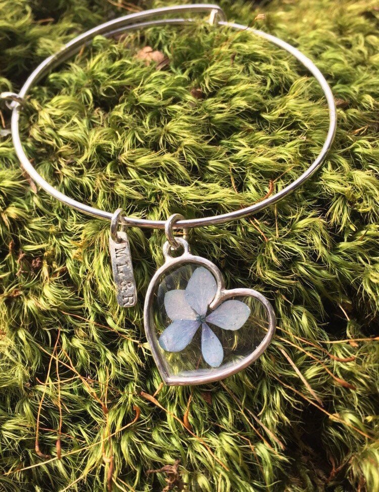 Sterling silver Real blue Hydrangea flower in ice resin charm