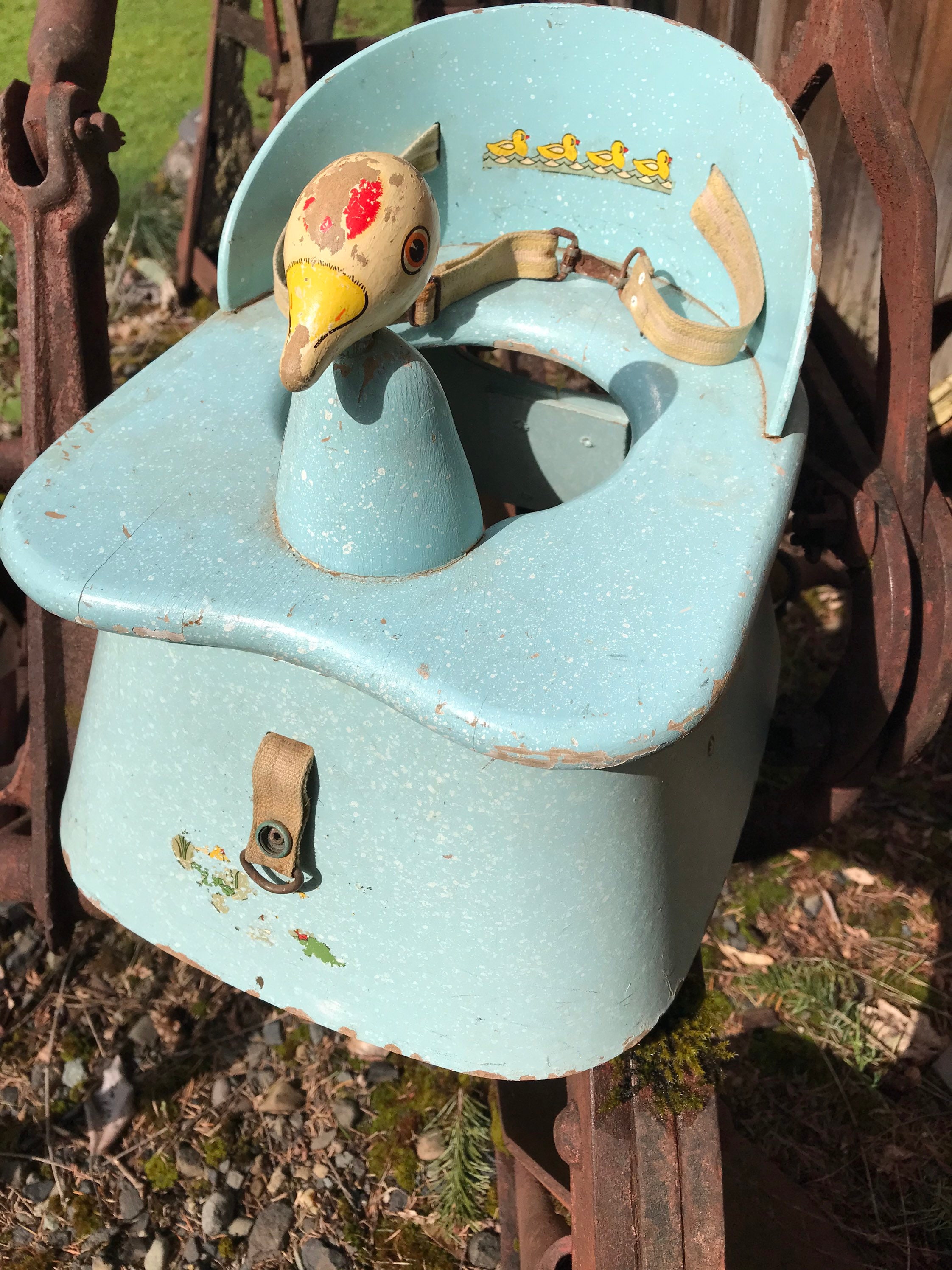Antique Hand Painted Wood Toilet Childs Potty Seat Wtray