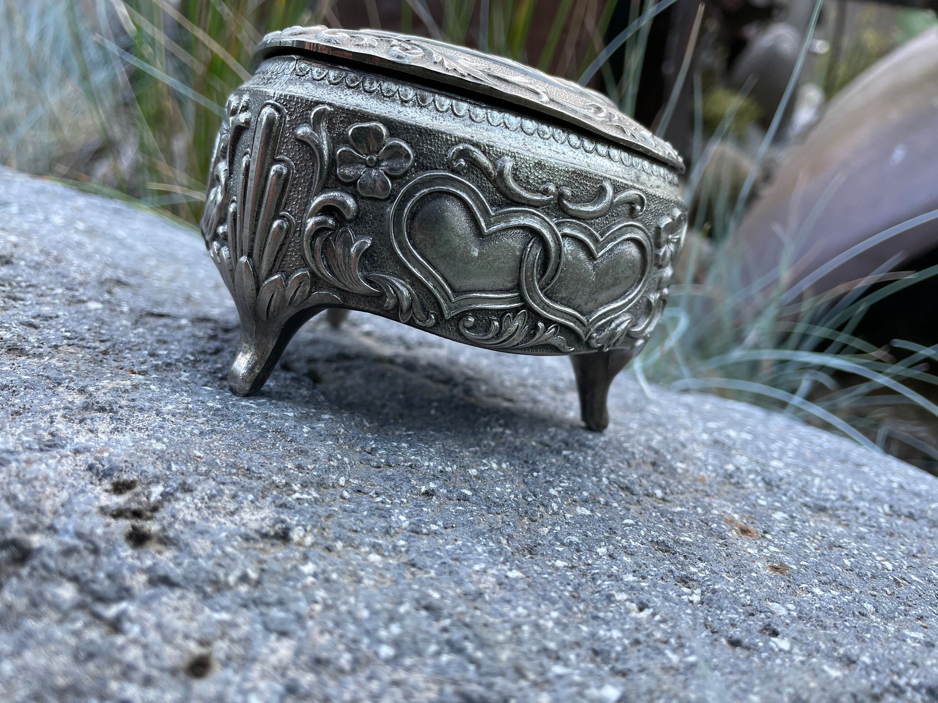 Silver Plated Double Heart Jewelry or Trinket Box Made in