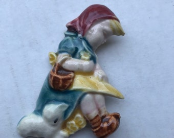 Antique 3” Ceramic Mary had a Little Lamb Lapel Pin. Nice!