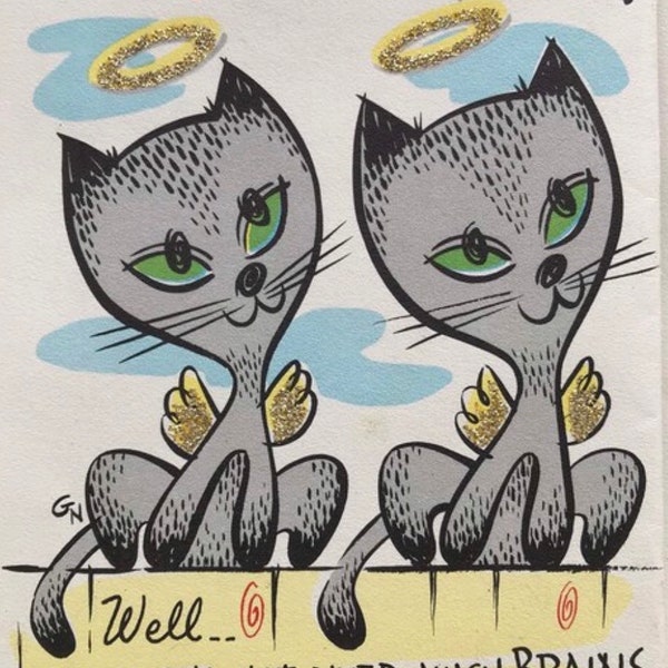 Vintage 1940’s New Never Used Get We’ll Soon Card with Fantastic Kitty Cat Artwork!