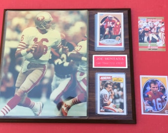Vintage Joe Montana San Francisco 49ers Plaque with 4 Cards & Photograph