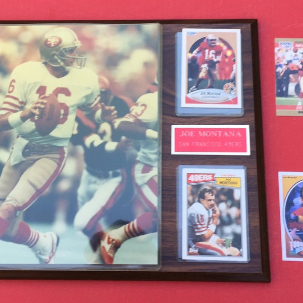 Vintage Joe Montana San Francisco 49ers Plaque with 4 Cards & Photograph