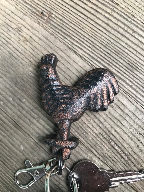 Thick Cast Iron Rooster Keychain - image 2