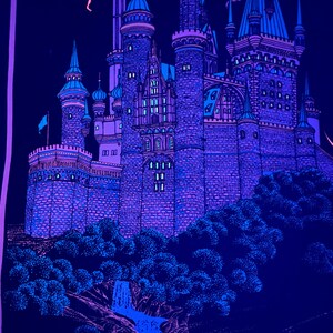 Original 1970's Black Velvet Glow in the Dark “moon Castle” Poster
