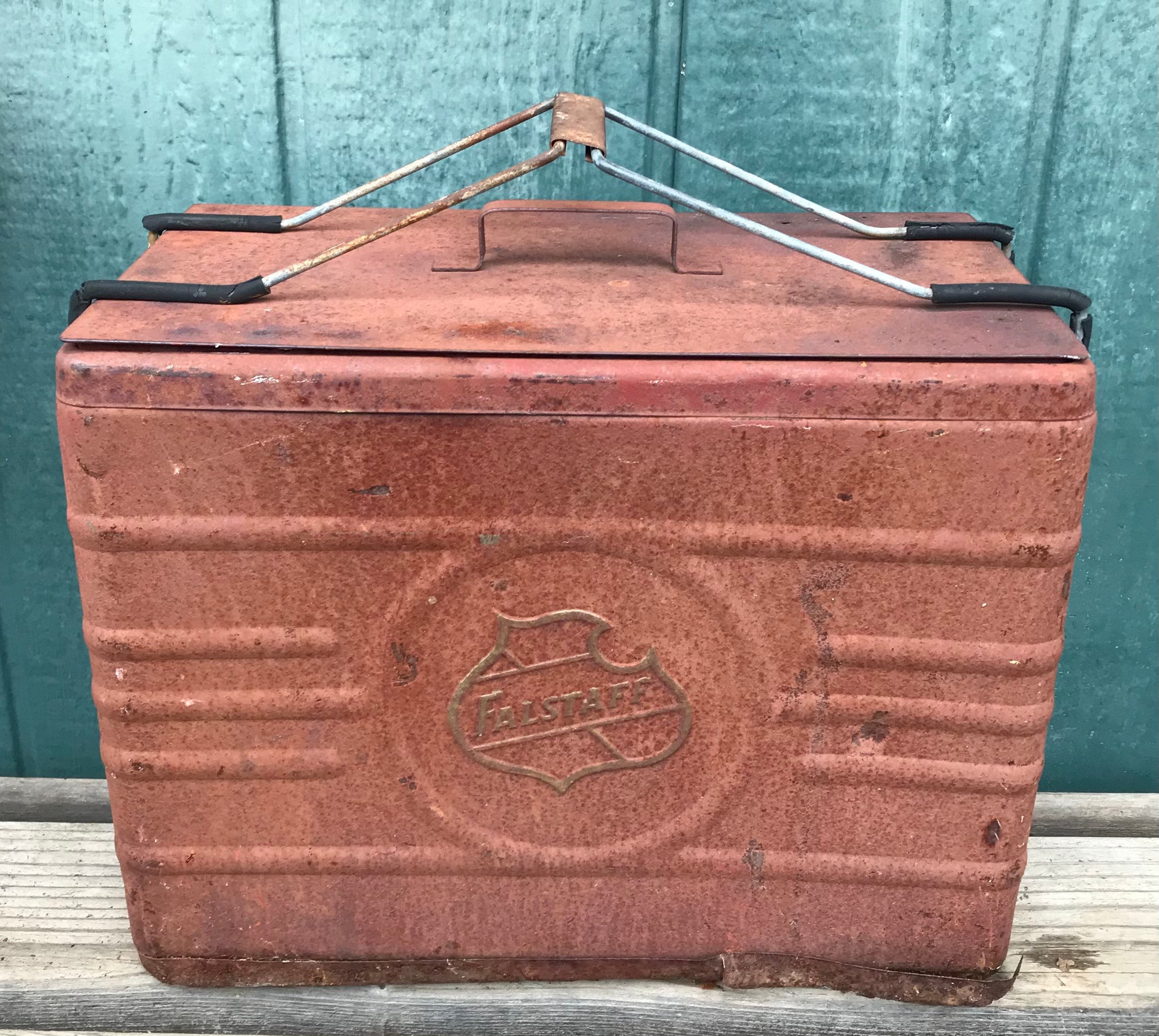 Vintage Falstaff Metal Cooler With Perfect Surface Rust Patina