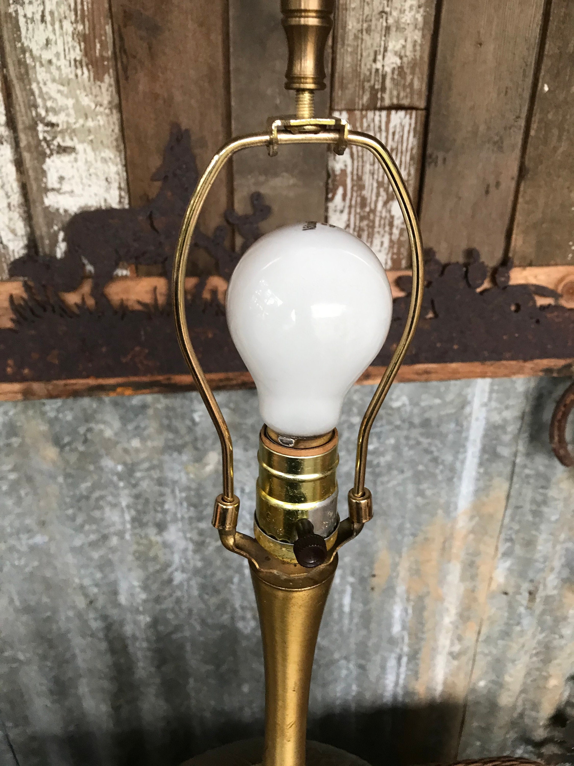 Original Vintage 1950s Mid Century Modern India Hand Molded Brass Lamp. 