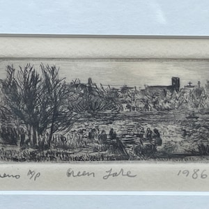 Original Etching Twickenham Church Landscape Signed Framed Mounted