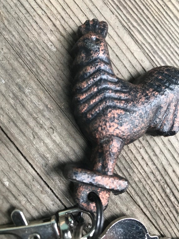 Thick Cast Iron Rooster Keychain - image 3