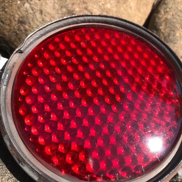 Original 1930’s Automotive Red Glass Reflector with Housing & Bracket. 3.1/8”.