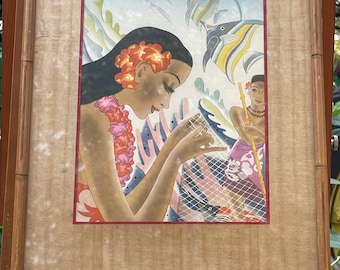 Cindy Conklin Signed Scratchwork Lithograph Framed Hawaii Flowers