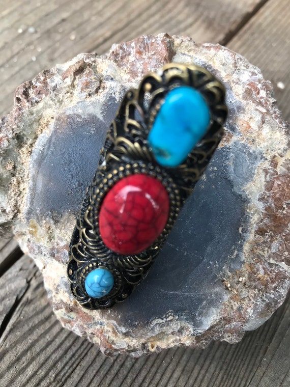 Nice Vintage Ring With Various Stones Size 5. - image 8