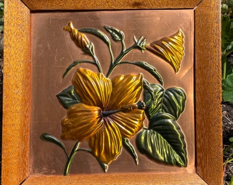 Original Bohemian Copper Vintage Mid Century Wanda Irwin Coppercraft Framed Still Life Flower Picture