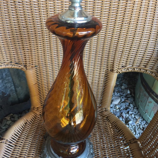 Very Nice Mid Century Modern Amber Glass 31" Tall Lamp.
