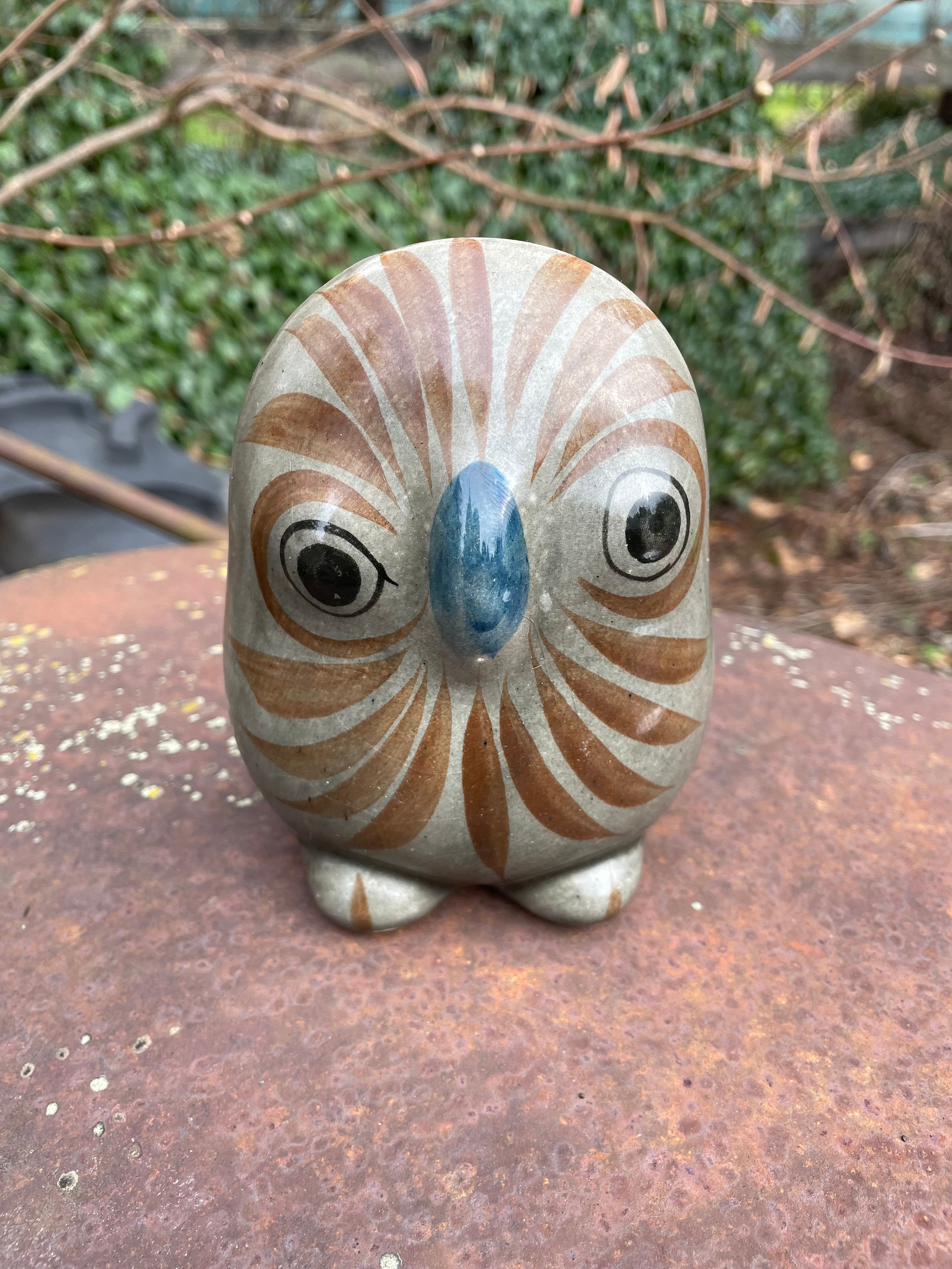 Vintage Tonala Mexican Folk Art Pottery Owl