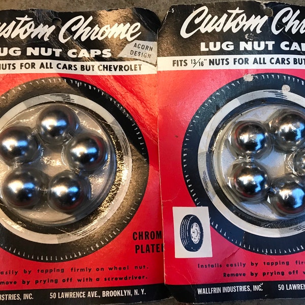 Original 1950’s Metal Custom Chrome Lug Nut Caps Set of 10 in Original NOS Packages Never Opened!