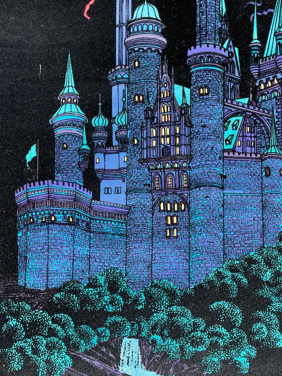 Original 1970's Black Velvet Glow in the Dark “moon Castle” Poster