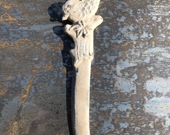 Antique Cast Iron Art Deco Gothic Style Letter Opener With Bird & Jewels.