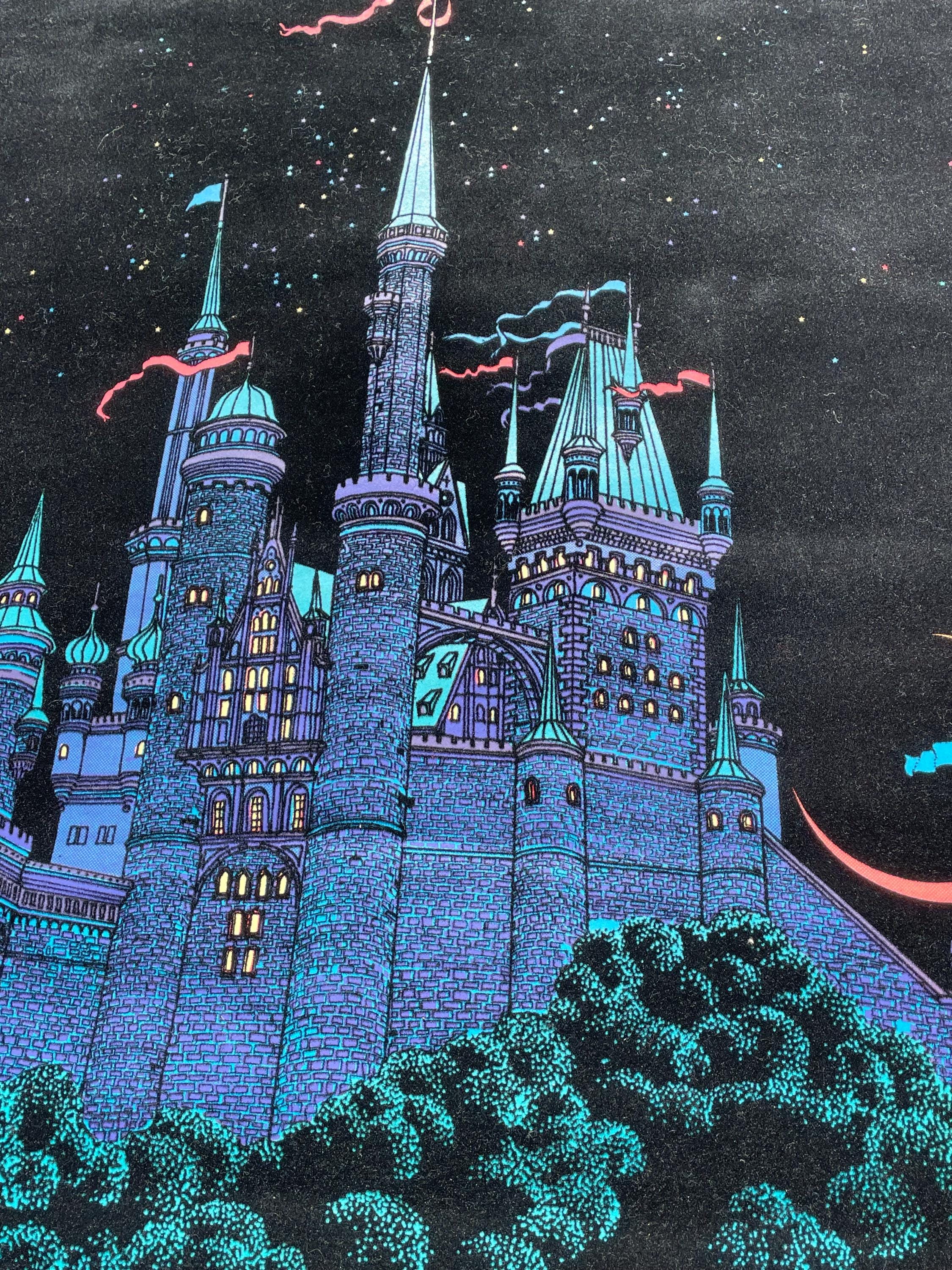 Original 1970's Black Velvet Glow in the Dark “moon Castle” Poster