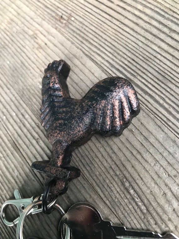 Thick Cast Iron Rooster Keychain - image 8