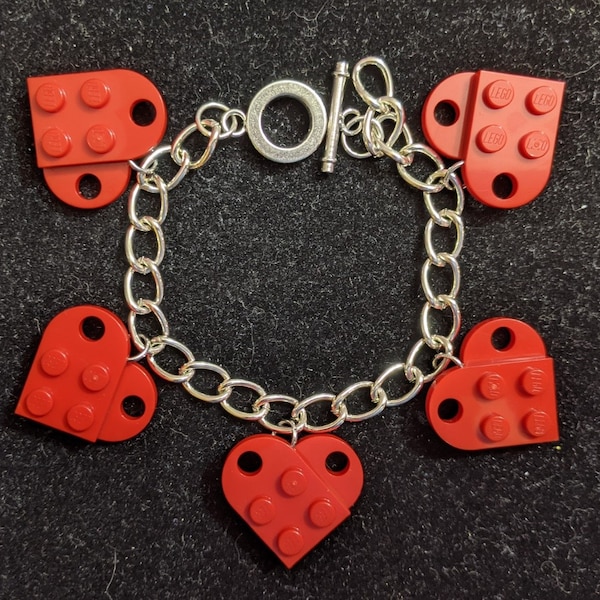 BrickCrafts Fashion Heart Charm Bracelet with Toggle Clasp - All 18 colors, same price
