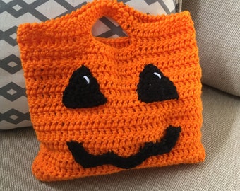 Crochet Jack-o-Lantern Pumpkin Halloween Trick-or-Treat Tote Bag