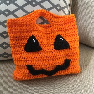 Crochet Jack-o-Lantern Pumpkin Halloween Trick-or-Treat Tote Bag