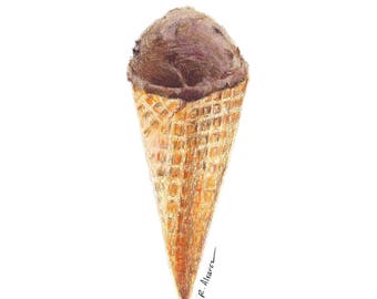 Chocolate Ice Cream Art Print Digital Download - Ice Cream Cone Printable - Wall Art Kids - Ice Cream Print - Ice Cream Art Print - Food Art