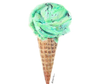 Mint Chocolate Chip Ice Cream Art Print Digital Download - Wall Art Kids - Ice Cream Print - Ice Cream Cone Printable - Ice Cream Art Print