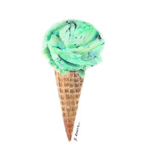 Mint Chocolate Chip Ice Cream Art Print Digital Download - Wall Art Kids - Ice Cream Print - Ice Cream Cone Printable - Ice Cream Art Print