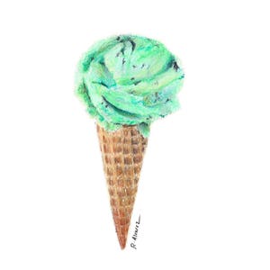 Mint Chocolate Chip Ice Cream Art Print Digital Download Wall Art Kids Ice Cream Print Ice Cream Cone Printable Ice Cream Art Print image 1