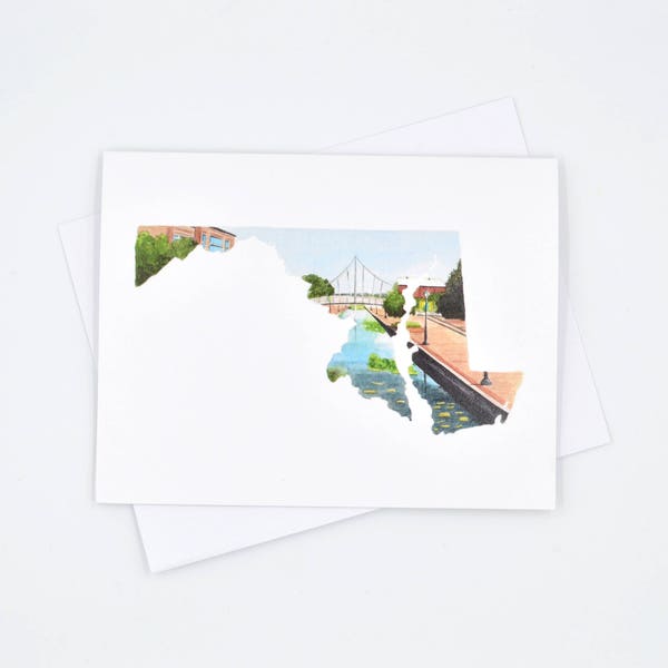 Frederick Maryland watercolor notecard set - Maryland State greeting card - Maryland Gift - Maryland Watercolor - state outline notecards