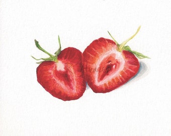 Strawberry Art Print - Food PRINT -  Food Painting - Kitchen Art - Dining Room Art - Kitchen Wall Decor - Food Painting - Food Illustration