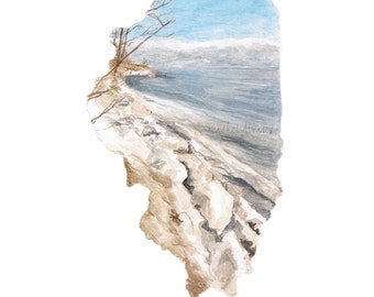 Illinois State Art Print - Illinois Map Art - Illinois Landscape - Gift for Traveler - Unique Map Art - Gifts Under 20 - Watercolor Map Art