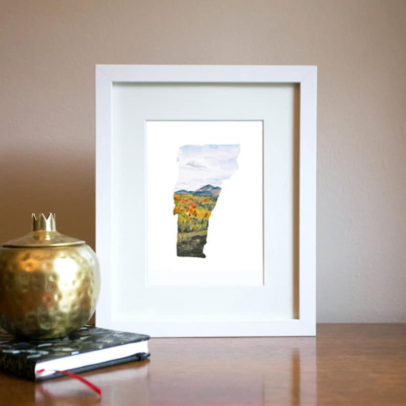 Vermont PRINT - Vermont Map - Vermont Art - US Map Art - Unique Map - Watercolor Map Art - Landscape Print - Wall Art - Vermont Landscape image 2