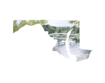 Maryland PRINT, Maryland Art, Maryland Map, Salisbury Maryland, Maryland Watercolor Map, Maryland Painting, Maryland Art Print