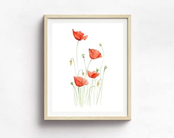 Poppy Flower Print - Botanical Print - Nursery Decor - Flower Illustration - Botanical Illustration Art - Wildflower Art Print - Floral Art