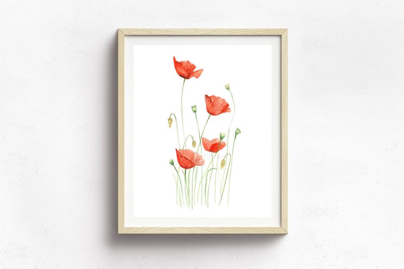 Poppy Flower Print Botanical Print Nursery Decor Flower Illustration Botanical Illustration Art Wildflower Art Print Floral Art image 1