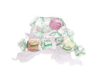 Maryland Gift, Saltwater Taffy,  Maryland Art, Maryland Art Print, Maryland Watercolor, Ocean City Maryland, Candy Print, Candy Illustration