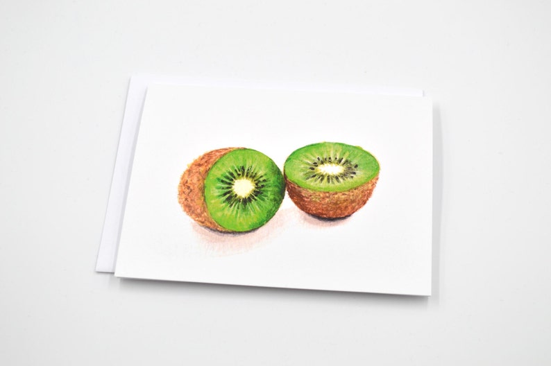 Kiwi Watercolor Notecard, Kiwi Food Art, Kiwi Food Illustration, Fruit Notecard, Single Notecard, Kiwi Notecard, Greeting Card image 2
