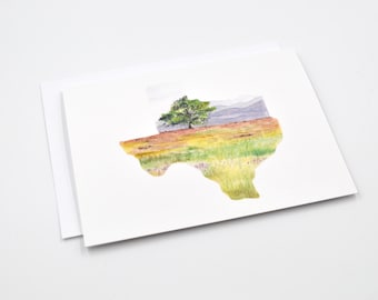 Texas State Art Card - Watercolor Notecard - Texas Gift - Texas State Art - Blank Notecards - Texas Watercolor -  Texas Landscape