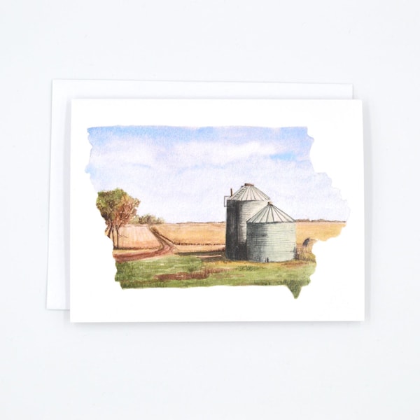 Iowa State Card - Watercolor Notecard - Unique Notecard - Iowa Notecard - Blank Notecards - Iowa Landscape - Iowa Art - Iowa Gift