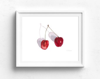 cherry watercolor kitchen wall art print  - cherry Illustration - watercolor fruit print - cherry illustration - fruit illustration