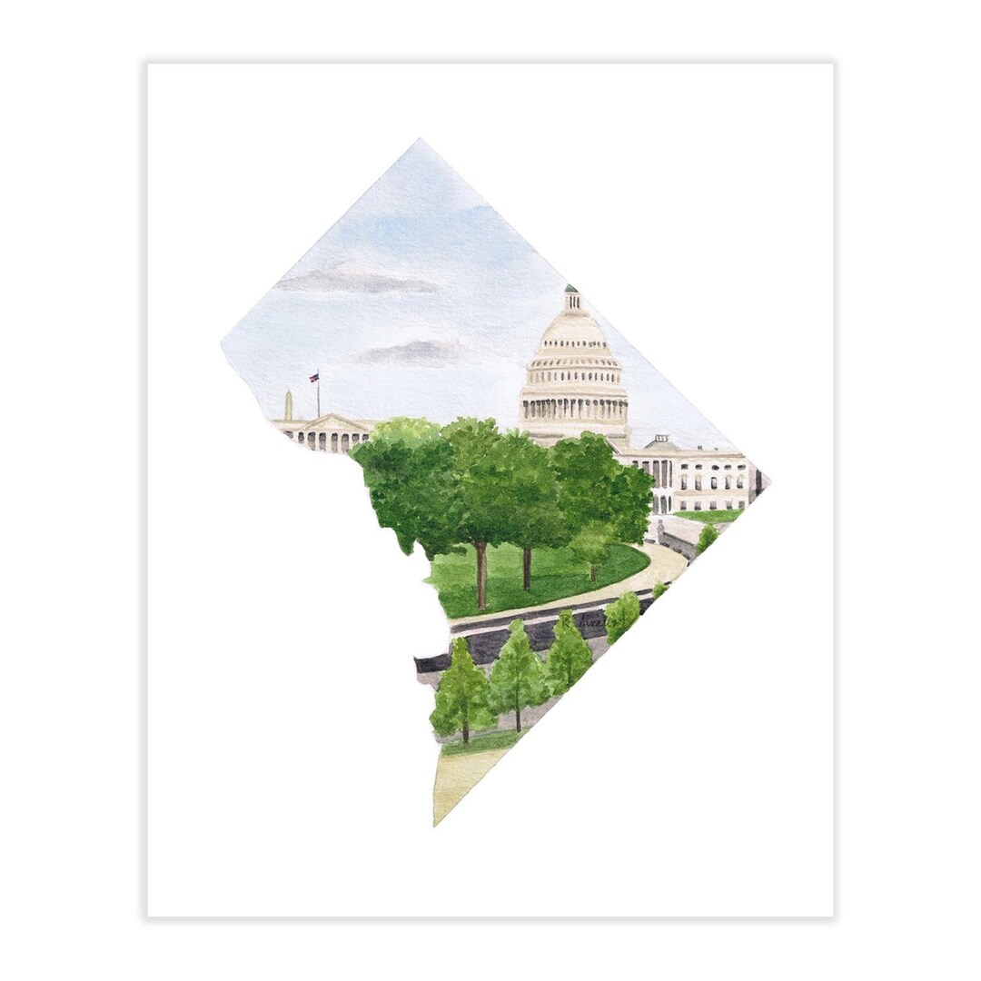 Washington DC Map Watercolor Art Print - Etsy